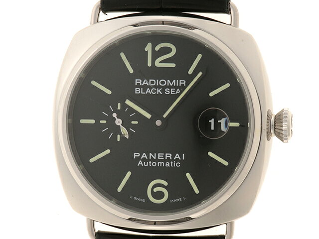 PANERAI パネライ ウォッチ ラジオミール ブラックシール 時計 PAM00287 OP6714 腕時計 ステンレススチール/レザー/SS/革 シルバー/ブラック シルバー 自動巻き ブラック文字盤文字盤 メンズ【中古】