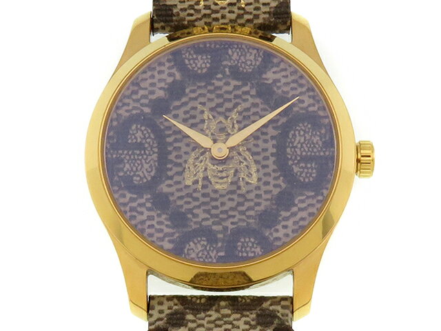 GUCCI グッチ 腕時計 Gタイムレス 126.4/YA1264068A ゴールドメッキ/PVCコーティングキャンバス ブラウン文字盤 クオーツ メンズ時計 207【中古】2148104063212