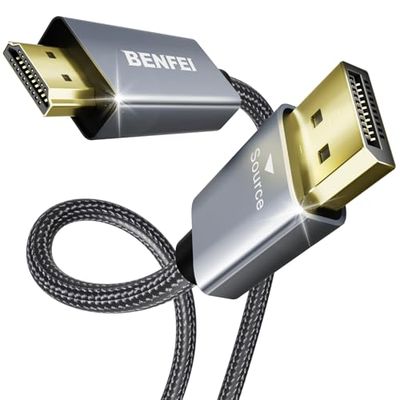 BENFEI 4K DisplayPort - HDMI 3m ケーブル [アルミニウム シェル、ナイロン編組]、単方向 DP 1.2 コンピューター to HDMI 1.4 スクリーン ケーブル HP、ThinkPad、AMD、NVIDIA、デスクトップなどと互換性があります（オス-オス 、逆方向に非対応）