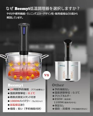 低温調理器 真空調理器 スロークッカーbeemyi 24時間 予約機能 保温機能付き 低温調理機 Sous vide 日本向けに設計 1000Wハイパワー 水温精確制御クッカー コンパクト軽量 家庭用 3