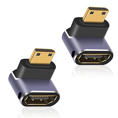 Duttek L字型HDMIミニ HDMI延長アダプタ, 8K HDMIミニ HDMI2.1変換アダプター Mini HDMI(オス) to HDMI(メス) 変換アダプタ金メッキコネクタ 8K@60Hz, 4K@144Hz, 2K@240Hz HDR対応 2個セット(上向き)