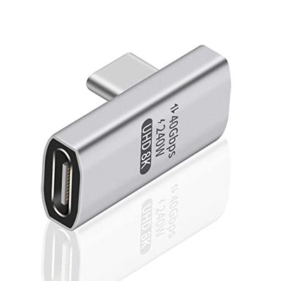 Duttek USB C変換アダプタ l字, USB-C 変換 アダプタ、240W PD急速充電90度USB Cアダプター 40Gbps Thunderboltアダプター サポート8KビデオタイプCオスメスアダプター240W電力供給対応、ノートパソコン、タブレット、電話用、1個