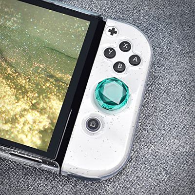 DLseego Nintendo Switch/Switch Lite/Switch Oled 対応 Joy-Con 親指グリップキャップ アナログスティックカバー シリコン コントロール キャップ ジョイコンスティックカバー ダイヤモンドカット 可愛い 保護カバー (4個セット)緑＋白い 3