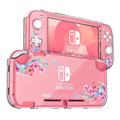 DLseego Switch Lite 用 ケース ニンテンドースイッチ ライト Switch Lite カバー クリアケース スイッチ ライト ケース 分離式カバー PC素材 透明スイッチライトカバー 超軽量 耐衝撃 傷つけ防止 全面保護 取り外し簡単 押し花 可愛い ピンク花 1