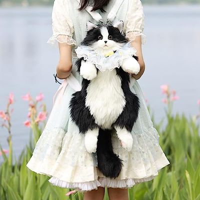 Chongker ハンドメイド リアルな猫型リュック 猫のぬいぐるみペット好きな人へのプレゼント 女性へのプ..