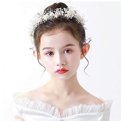 YFFSFDC 髪飾り カチューシャ フラワー ヘアバンド ヘッドドレス 女の子 花嫁 花冠 パール ウェディング パーティー 発表会 入学式 卒業式 ホワイト