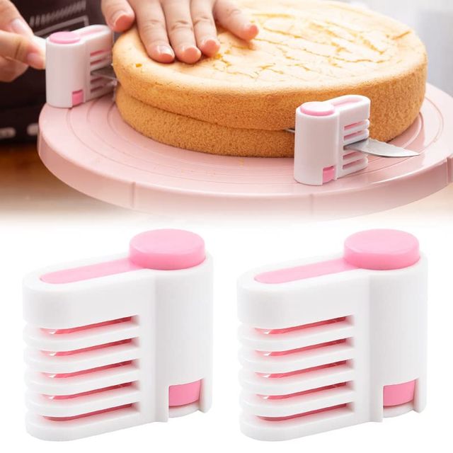 【AAGWW】ケーキ分割器 均一カット ケーキスライサー 補助具 (色:ピンク、2個入り)