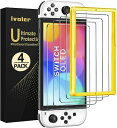 [4枚入り] [Switch 有機ELモデル対応][改良モデル] iVoler OLED 保護 ガラスフィルム スイッチ 保護フィルム[ガイド枠付き] 強靭9H 3Dラウンドエッジ加工 撥水撥油 指紋防止 飛散防止 貼付道具付 自己吸着 気泡防止 極薄