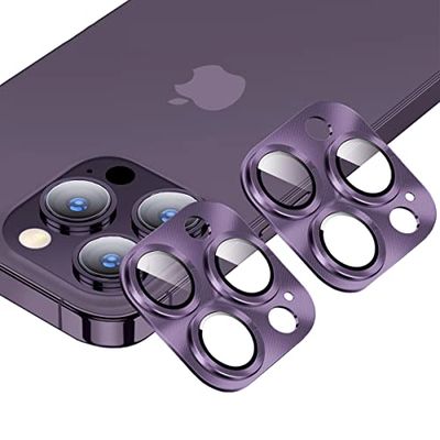 【2枚入り】Kakuki For iPhone 14 Pro/iPhone 14 Pro Max カメラフィルム アイフォン14 プロ/アイフォン14 プロ マックス カメラ保護フィルム 耐衝撃 露出オーバー防止 アルミ合金 カメラカバー ([2枚]iPhone 14 Pro / 14 Pro Max, パープル)