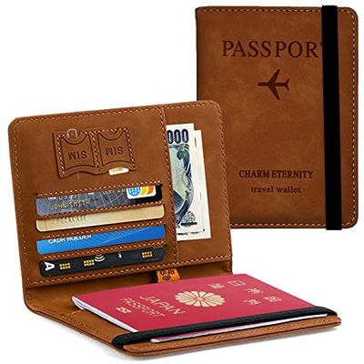 Hueapion パスポートケース スキミング防止 パスポートカバー 多機能収納ポケット パスポート カードケース ラベルウォレット 高級PUレザー 軽量 コンパクト おしゃれ 海外旅行 旅行用品 透明パスポートカバー付き (カーキ)