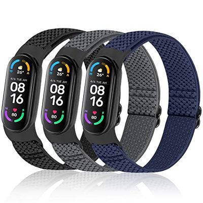 Xiaomi Mi Band 3 スマートウォッチ [Huamanlou] コンパチブル Xiaomi Mi Band 7/6/5 バンド 、弾性スポーツ 柔らかく快適で通気性の良い無段階で長さ調節ナイロンループ換えバンド3 Pack