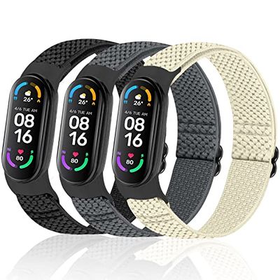 Xiaomi Mi Band 3 スマートウォッチ [Huamanlou] コンパチブル Xiaomi Mi Band 7/6/5 バンド 、弾性スポーツ 柔らかく快適で通気性の良い無段階で長さ調節ナイロンループ換えバンド3 Pack