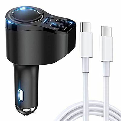 【Power Delivery3.0】Kaweno カーチャージャー シガーソケット 車載充電器 急速充電 PD USB C to Cケーブル付【これまでにない充電速度】3ポート 12V/24V 車 充電器 iPhone14/13/iPad/Galaxy S9, Xperia XZ3等その他Android/IQOS対応