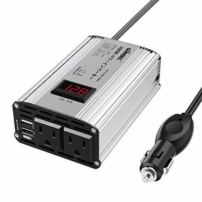 インバーター 300W 車 修正正弦波 DC 12Vを AC 100Vに変換 周波数55Hz ディスプレイつき 2口のUSBポート シガーソケット 非常用品 GIAN..