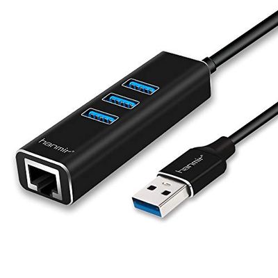 Hanmir USB3.0ハブ 4ポートアダプター 有線LAN RJ45 変換アダプタ 5Gbps高速USB拡張 高速伝送 USB3.0ポート×3＋ネットワークコンバーター Hub/MAC Windows/OS Linuxなどに対応可能 小型 軽量 (百メガビット)