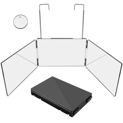 HeGeed 三面鏡 化粧鏡 セルフカット（5倍拡大鏡）高さ調節可能 360°角度自在調整 折りたたみ可能 鏡 ミ..