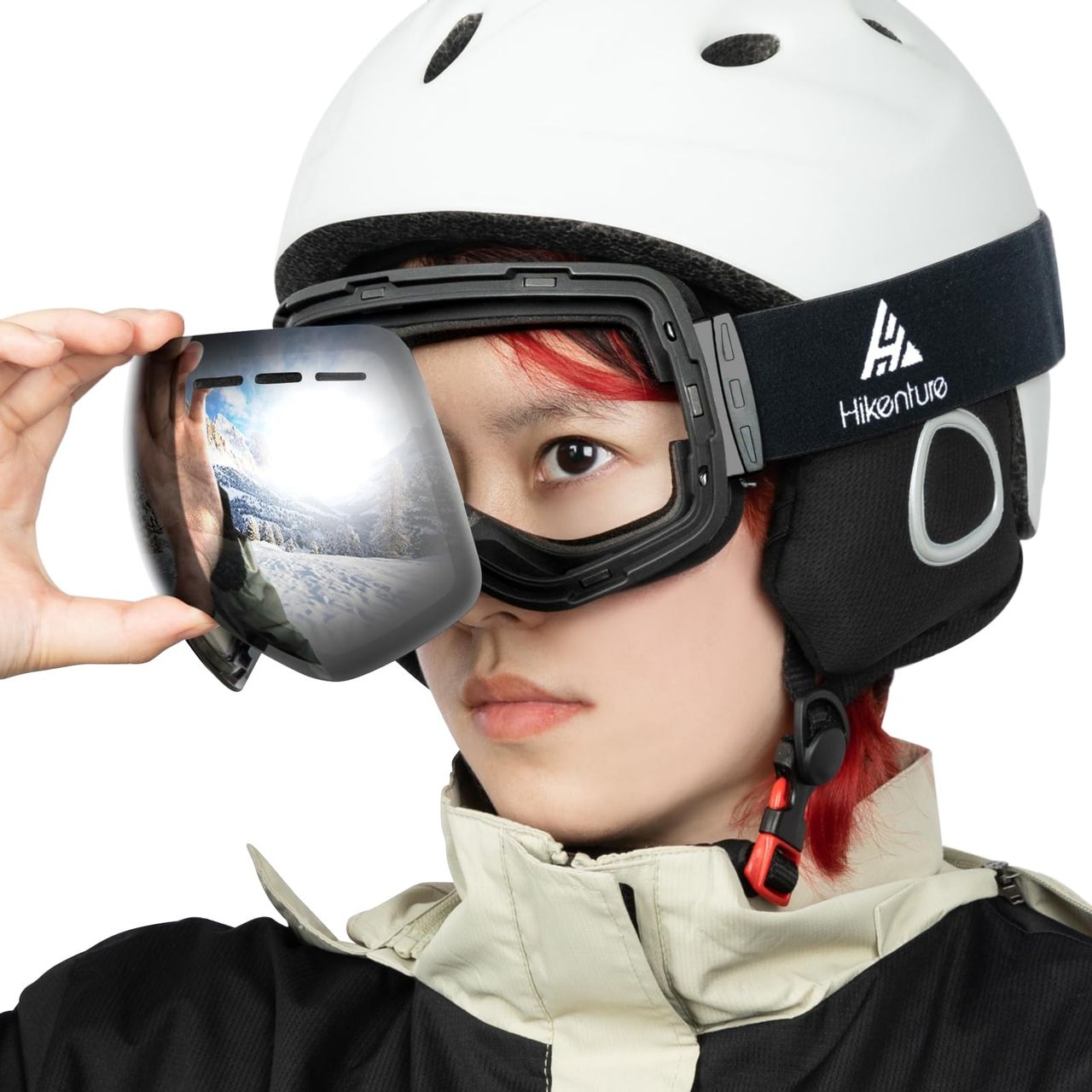 [HIKENTURE] スキーゴーグル 球面レンズ スノーゴーグル スノーボードゴーグル ヘルメット対応 OTG 広視野 防風/防雪/曇り止め 紫外線防止 軽量 耐衝撃 替えレンズ対応可 黒枠・ブラック(VLT15%)