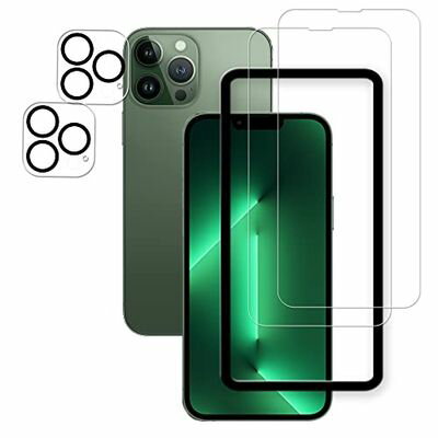 2+2 枚セット ガイド枠付き HKKAIS 日本製硝子採用 iPhone13 Pro Max 用 ガラスフィルム カメラフィルム 強化 ガラス 液晶画面 保護フィルム