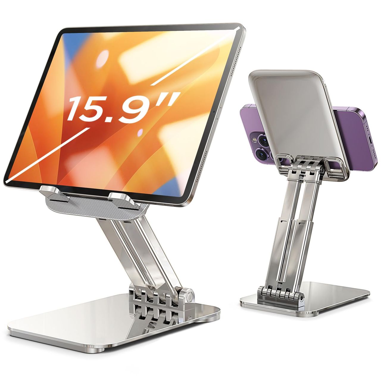 LISEN iPad スタンド タブレット スタンドiPad 最大15.9インチに対応 モバイルモニター スタンド 卓上 角度自由調整 ipad mini スタンド 折りたたみ iPadスタンド アルミ合金製 タブレットホルダー 滑り止め 安定性拔群 置き台 テーブル 人間工学設計