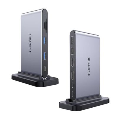 LENTION 縦置き USB C ドッキングステーション 2画面 出力 10in1 CB-D62 4K HDMI 2つ トリプルディスプレイ USB3.0 Micro SD/SD カードリーダー 100W PD対応 タイプc ハブ Type C 2ポート MacBook Pro Air、Mac mini、iPad Pro Air、Surface Pro Goなど対応 (スペースグ