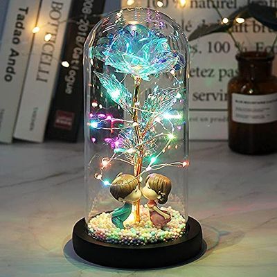 バラ 造花 Lechin 24Kゴールドローズ 枯れない花 金メッキローズ LEDライト付き電池式 薔薇 花束 プレゼントバレンタインデー 母の日 誕生日 結婚記念日 クリスマス 新年 お祝いに適用 彼女への贈り物 (接吻+カラーLEDライト)