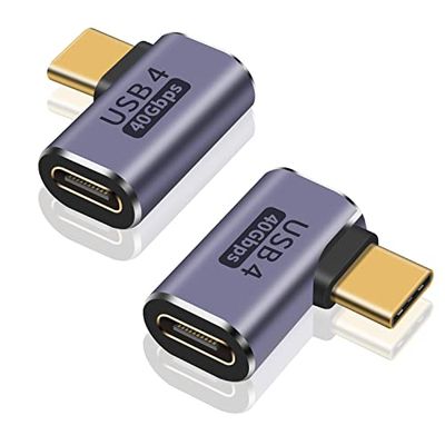 Poyiccot L字 USB Type C 延長アダプタ、40Gbps USB Type C アダプタ、90 度USB C オスメス延長アダプタ[100W 5A急速充電 8K@60Hz映像出力] USB タイプc type-c 延長アダプタ 対応 thunderbolt USB 4 .0 ケーブル、2個