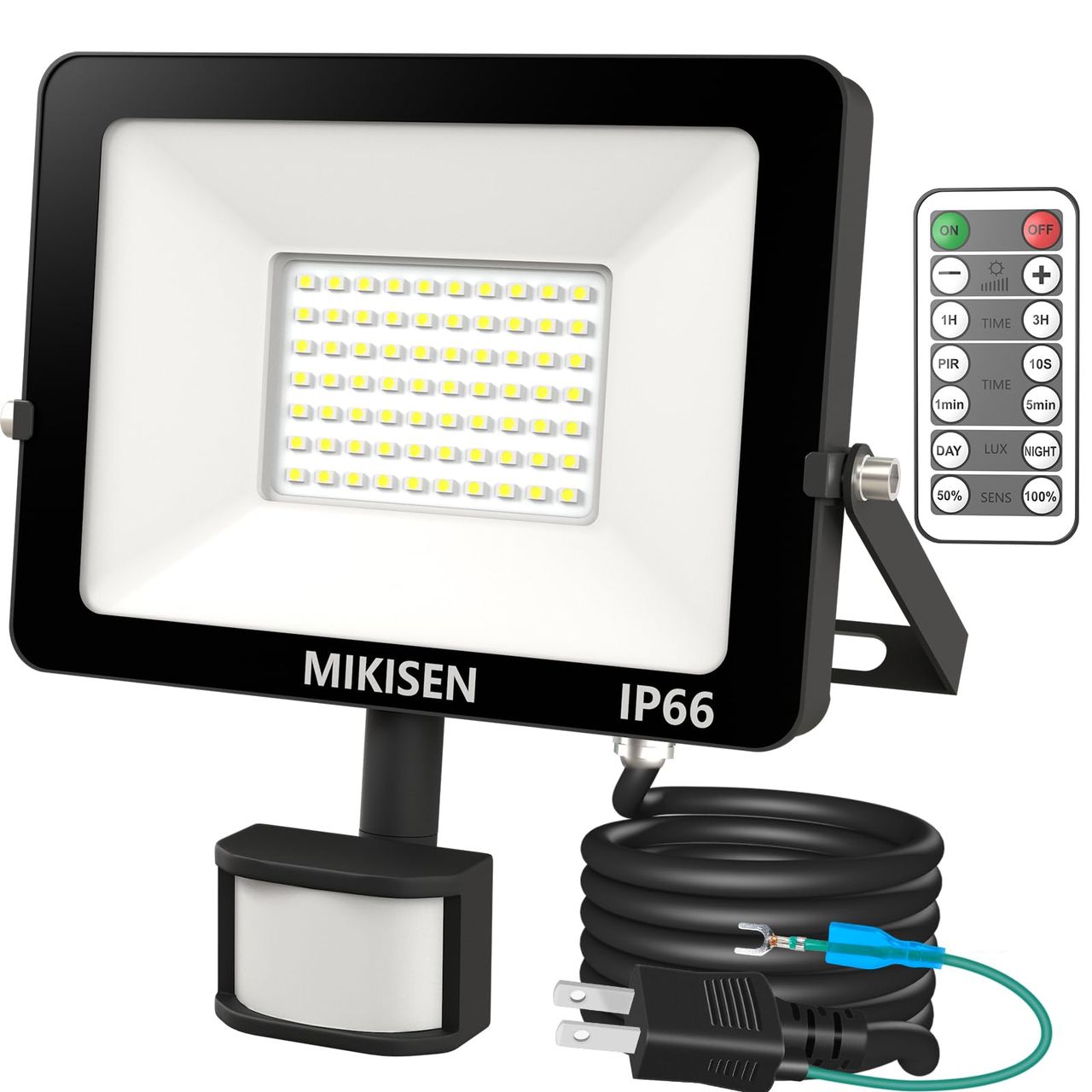 MIKISEN LED センサーライト 投光器 50W 調光タイプ 昼白色 6500K 6000LM 600w相当 1.8コード 人感センサーライト led 防水IP66 屋外 玄関 駐車場灯 防犯灯 町内の防犯に 倉庫 日本語説明書付き アース端子付2Pプラグ 120°広角 PSE認証済【常時点灯機能付き ? 調光可能