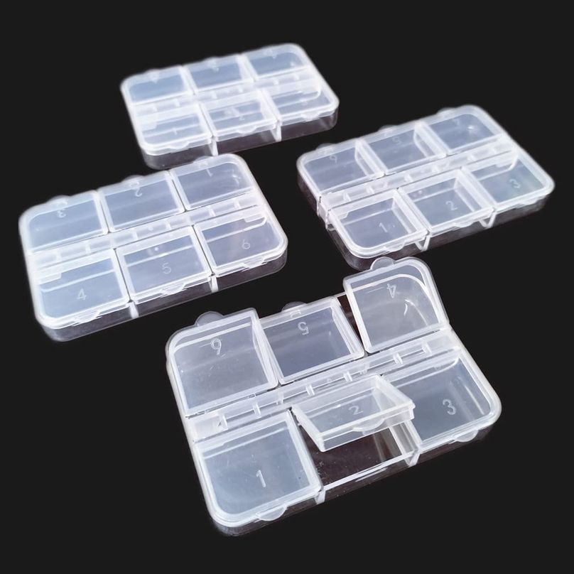 Morices 4個 小さい 透明 収納ボックス、6グリッド ポータブル ピルケース、ミニ 空の 小物 ジュエリーオーガナイザー ビーズ容器 薬入れ ネイルオーナメント ピルオーガナイザー 旅行や日常の使用のため