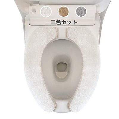 便座シート SALLOUS 便座カバー 三色セット ふわふわ 厚手 ずれない 貼るだけ吸着 吸着タイプ あたたか あったか 節電 抗菌 防臭 U型/O型/洗浄暖房型兼用 (アイボリー+キャメル?グレー, 40*17*0.6cm)