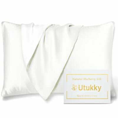 Utukky シルク枕カバー【TVで紹介】まくらカバー 片面シルク 43×63cm 6Aクラス 封筒式枕カバー シルクピローケース テンセル 洗える 寝癖軽減 抗菌防臭 美髪・美肌 敏感肌に優しい ギフト 贈り物 四季適応 シルク初心者に 1枚セット アイボリー