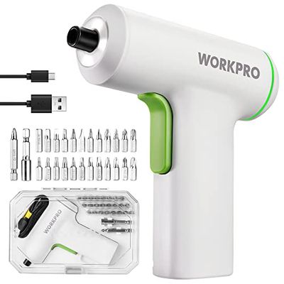 WORKPRO 電動ドライバー ドライバーセット コードレス 3.6V 小型 充電式 正逆転切替 LEDライト付き 1500mAh Type-C充電 充電ケーブル付き 最大トルク6N.m 軽量 DIY 家具組立 メンテナンス ビット24本付属