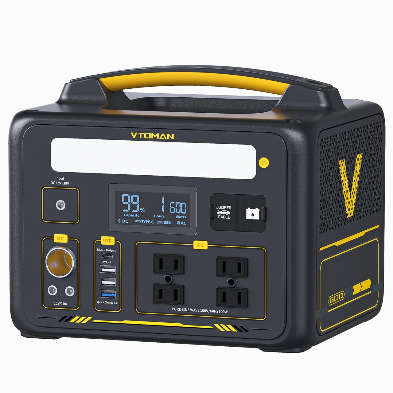 VTOMAN JUMP600ポータブル電源 大容量 リン酸鉄 640Wh/200000mAh ポータブルバッテリー ジャンプスターター機能付 AC (600W 瞬間最大1200W)純正弦波/DC/USB出力リン酸鉄リチウムイオン電池LIFEBMS 蓄電池 MPPT制御 家庭用 車中泊 キャンプ 防災 非常用電源 アウトドア 節