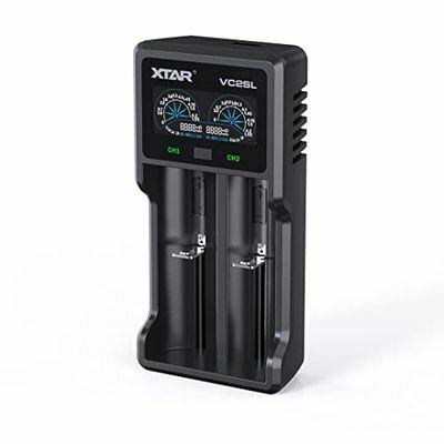 XTAR VC2SL リチウム充電器 電池充電器 最大2Ax1/1Ax2 3.6V/3.7Vリチウムイオン電池 10400～26650 1.2V ニッケル水素電池/ニカド電池対応 AAAA/AAA/AA/A/SC/C Type-C 入力 バッテリー活性化機能 Li-ion Ni-MH Ni-Cd IMR INR ICR 電圧 充電容量 充電電流 内部抵抗値の