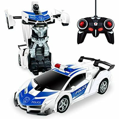 楽天ダイコク屋本店楽天市場店Tcvents ラジコンカー 変形 ロボット 車おもちゃ スタントカー ロボットに変身できる LED搭載 360度回転 こども向け 子供おもちゃ 誕生日 クリスマス プレゼント （パトカー ブルー）