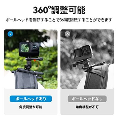 TELESIN GoPro 用 クリップマウント 360°調整可能 リュックサッククリップ ボールベッド付き リュックサックに挟んで可能 カメラサポート HERO 11 10 9 8 7 6 5 Black Insta360 One X2 X3 RS Go2 DJI Osmo Action 3 Pocket 2 AKASO に対応 リュック ザック バックパック 3