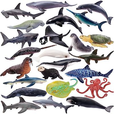 TOYMANY 24PCS海洋生物フィギュア 海の生き物フィギュアセット ミニ動物フィギュア ミニ海洋動物モデル..