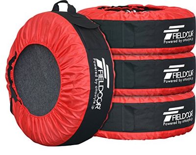 FIELDOOR タイヤバッグ タイヤトート タイヤカバー 4枚セット/フェルトパッド1枚付き レッド （22-30イ..