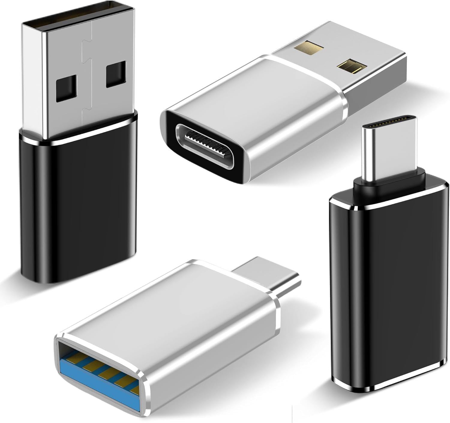 USB Type-C 変換アダプタ 4個セット タイプ C to USB 3.0 変換 OTG対応 高速データ転送 Type C USB-A 最大10Gbps 小型 MacBook Pro/Air/iPad Pro その他 USB-C 端末用 ブラック+シルバー