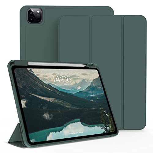 KenKe iPad Pro 11 ケース 第4/3/2世代 2022/2021/2020 iPad Pro 11インチ カバー 軽量 柔らかいシリコン TPU材質 ペン収納 iPad 保護カバー 第2世代Pencil充電対応 3段階折り畳み可 スタンド マグネット付き 自動スリープ機能 (ダークグリーン)