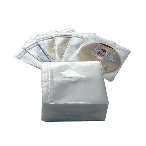 JEYODA DVD CDケース 不織布 両面収納 100枚入 200枚収納可 落下防止ホワイト