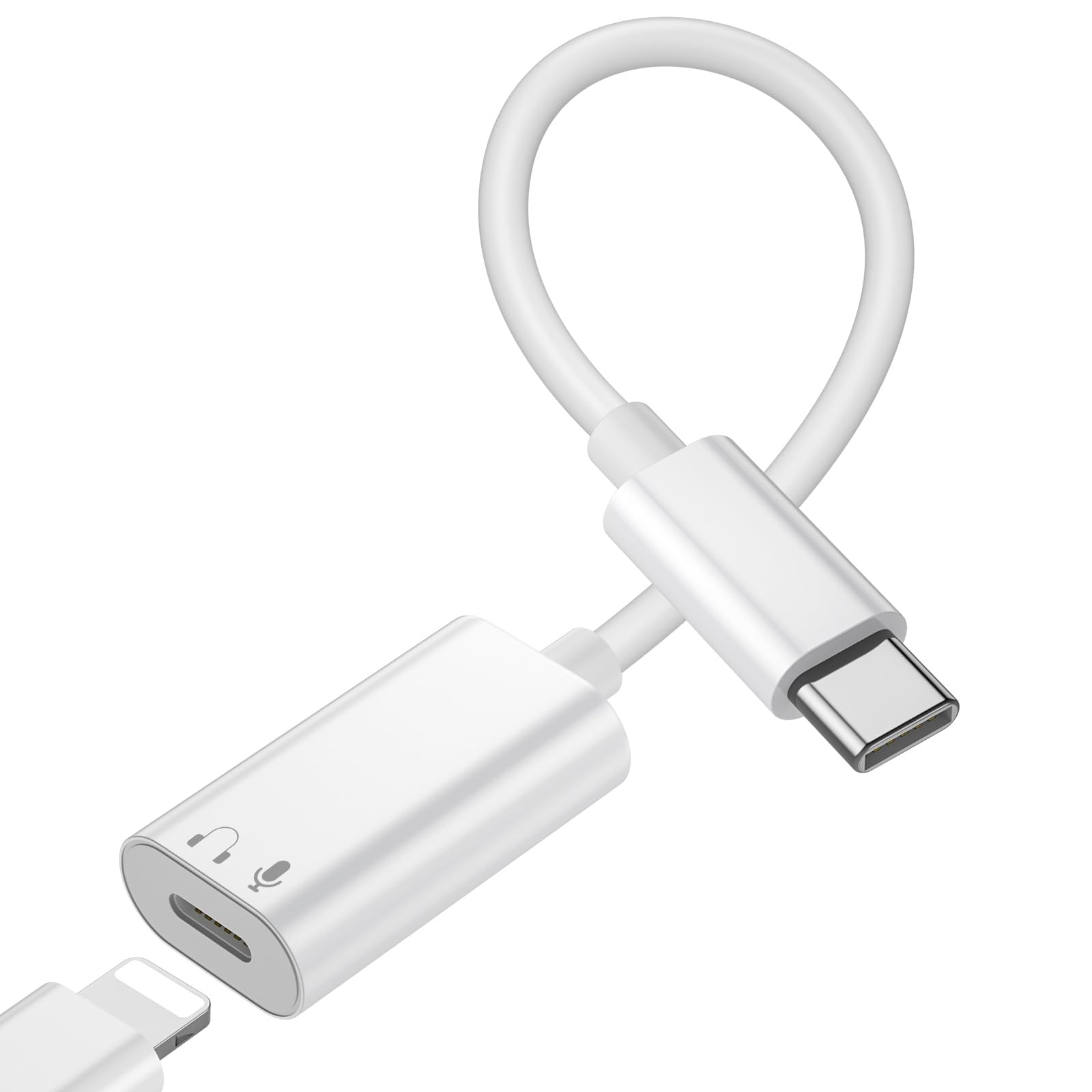 PonJel USB C - Lightningオーディオアダプタ、iPhone 15 iPad Pro iPad Air MacBook、Galaxy S23 S22およびその他のタイプCデバイス用USB Cオス-ライトニングメスコネクタヘッドフォンアダプタ