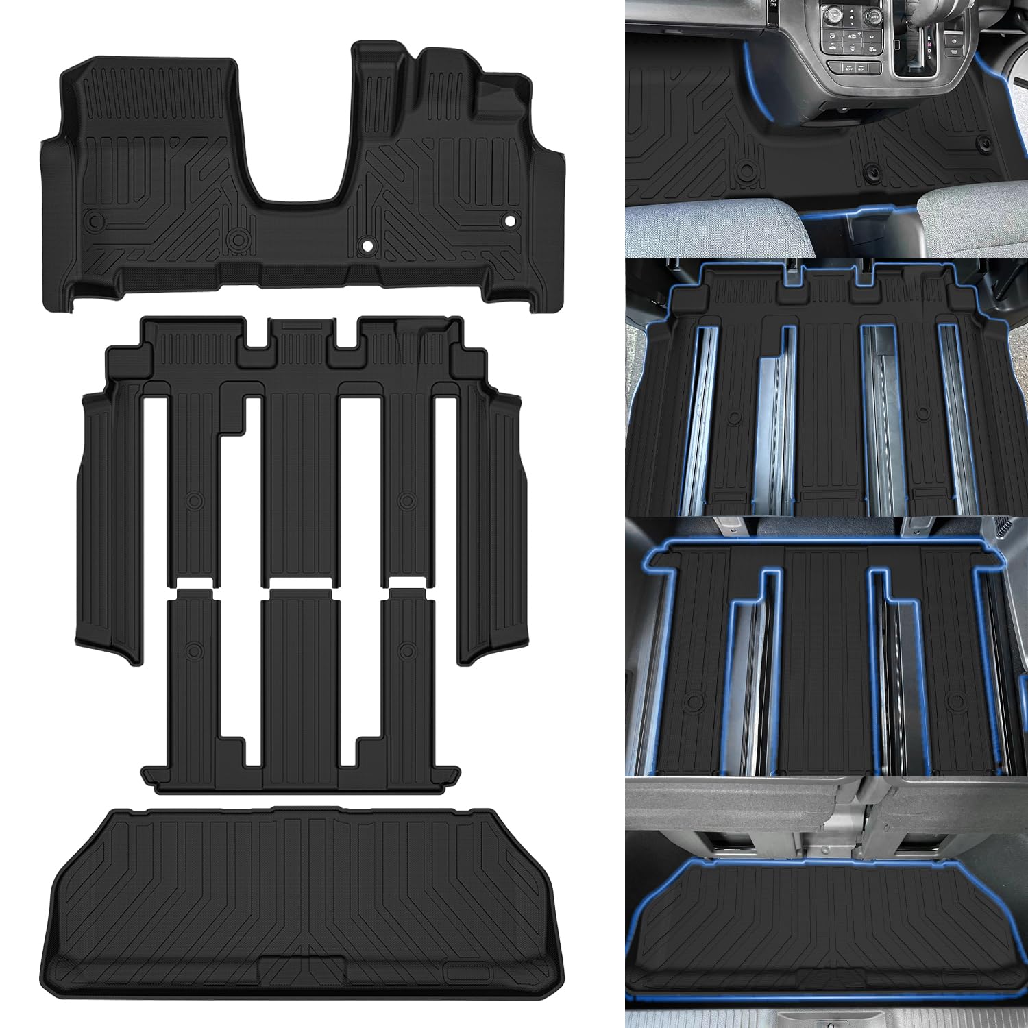 Jiooy?ホンダ 新型 ステップワゴン RP6 RP7 RP8 フロアマット+セカンドマット+ラゲッジマット 4枚セット STEPWGN フロアマット AIR SPADA RP系 6代目 ハイブリッド車専用2022年5月～現行 車種専用設計 ステップワゴン カーマット 防水 3D立体マット トランクマット TPE素