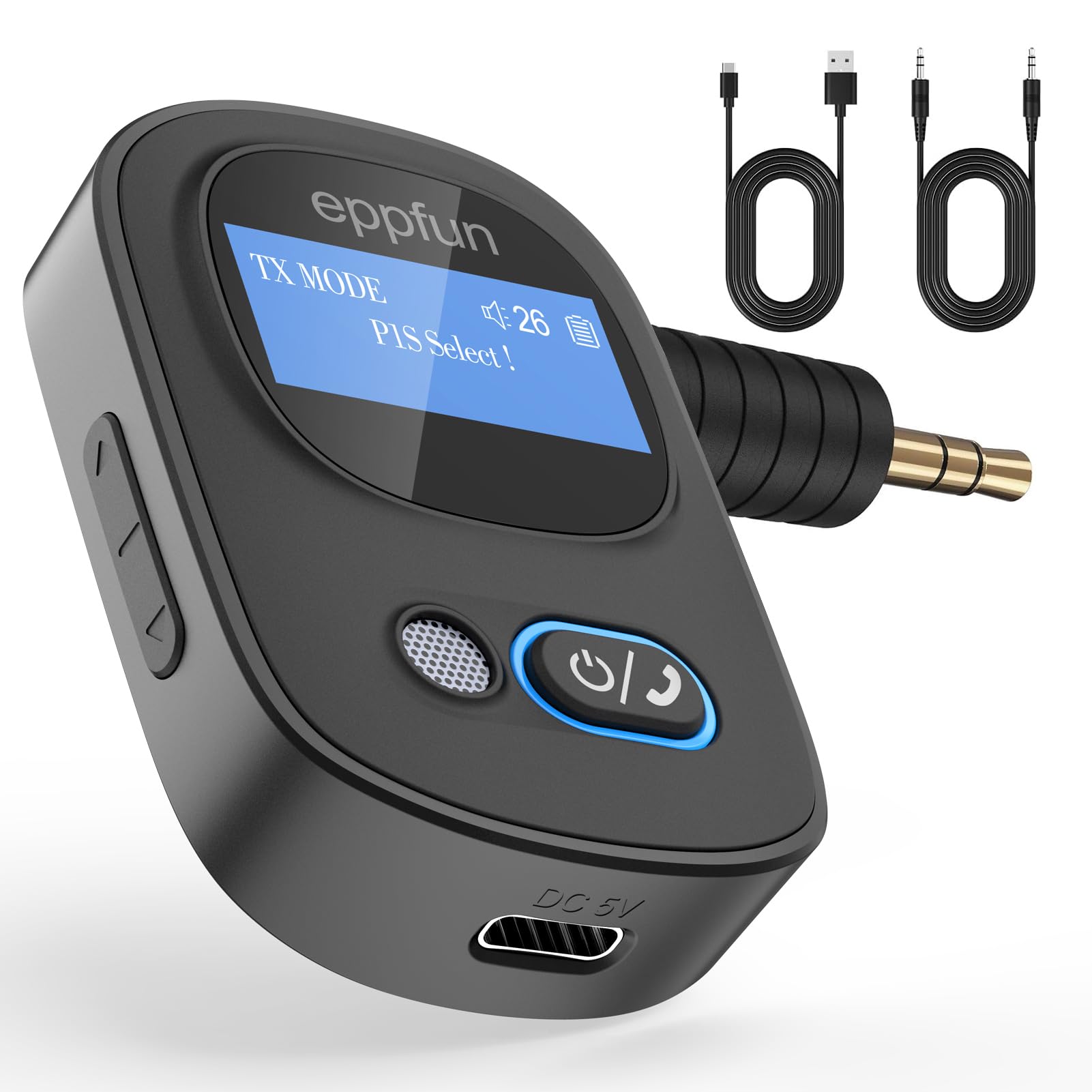 eppfun 3046G Pro LCDディスプレイ Bluetooth 5.3 トランスミッター & レシーバー 「一台二役」小型 ブルートゥース 受信機 送信機 TFカード対応 ハンズフリー通話 車載スピーカー/PC/テレビ/ホームステレオ 3.5mmイヤホンジャック搭載 など使用