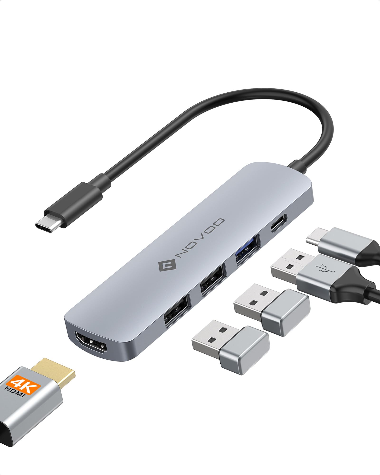 NOVOO 4K HDMI USB C nu 5-in-1 Type-C nuy4K@30Hz HDMI+3USB A f[^]+PD100W }[dzUSB nu USB-C A_v^[ ^Cv C nu iPhone 15/15 Pro/NEC/FCCL/ASUS/Lenovo/Dynabook/MacBook Pro Air M1M2 USB-C hbN