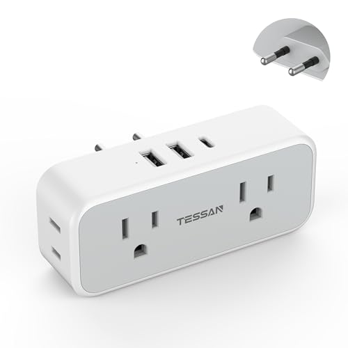 楽天ダイコク屋本店楽天市場店TESSAN Cタイプ 変換プラグ 海外旅行用 4個AC口 2個USB-Aポート 1個USB-Cポート C型変換アダプター 韓国 コンセント変換プラグ フランス ドイツ イタリア スペイン ヨーロッパなどの国に対応