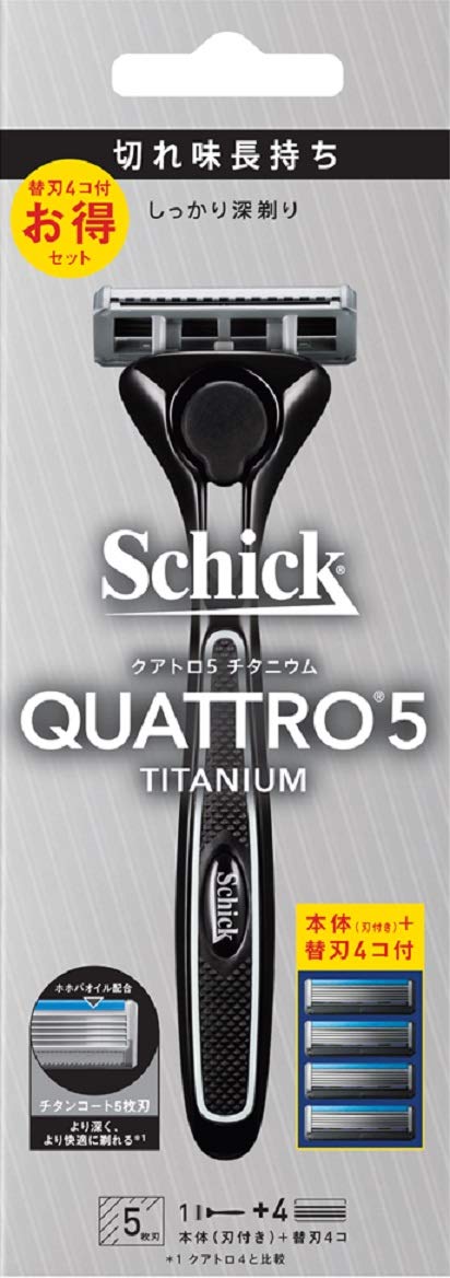 シック Schick クアトロ5 チタニウム コンボパック ホルダー 刃付き + 替刃4コ 5枚刃 カミソリ 髭剃り ドイツ製替刃 1個 x 1 