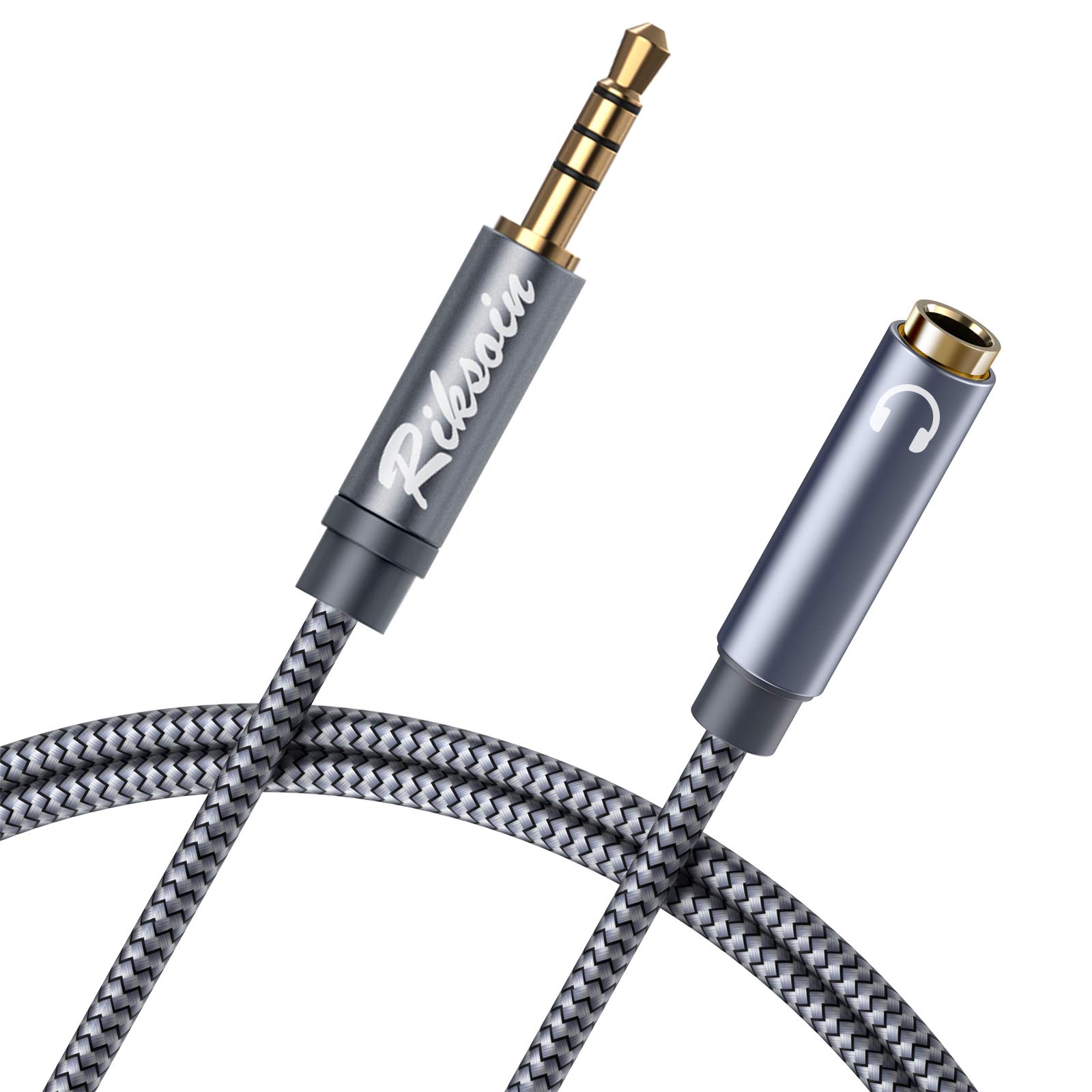 RA:4極 イヤホン 延長コード RIKSOIN (2.4m) 3.5mm ステレオミニプラグ イヤホンジャック 延長 ヘッドホン延長コード iPhone/Android、スピーカー、ヘッドセット、車などに対応 (グレー)