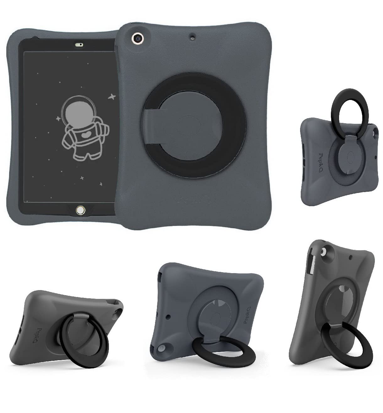 NLR キッズEVAケース iPad用 多方向ステー付き 10.2インチ 新しい iPad 2021/2020/2019（第9/8/7世代）対応 (灰色 + ブラック)