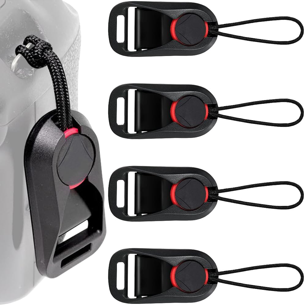 [XIAOBUDING] アンカーリンクス カメラストラップアダプター ストラップアダプター 4個入り 脱着 クイックストラップアダプター クリックリリースアンカーキット ストラップ ホルダー カメラ・双眼鏡に汎用 （黒+赤）