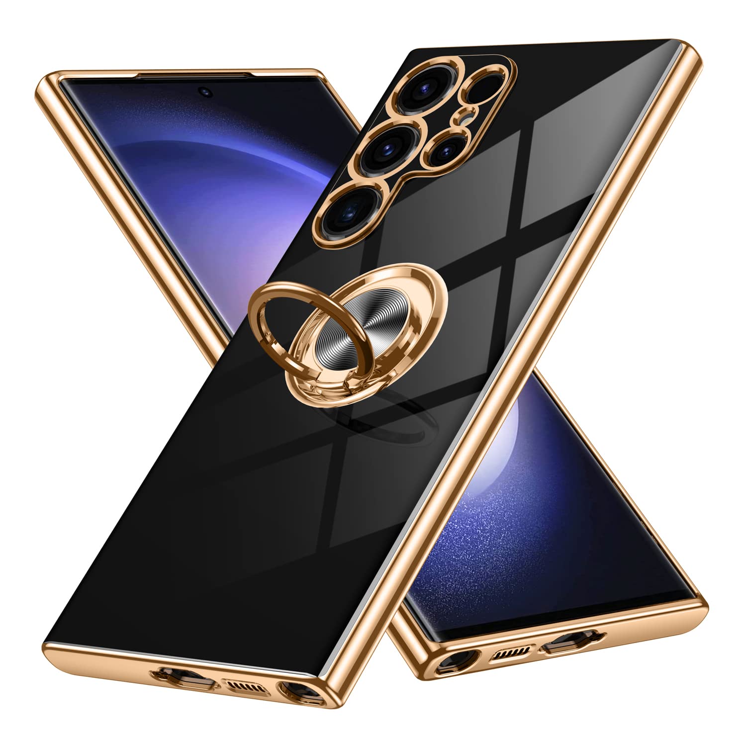 Galaxy S24 Ultra ケース リング付き Samsung ギャラクシー S24ウルトラ / docomo SC-52E / au SCG26 用 カバー Uovon スマホケース スタンド機能 薄い 車載ホルダー 対応 携帯カバー 軽量 ストラップ穴付き おしゃれ・ブラック